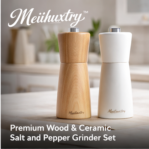 Meiihuxtry™ Premium Wood & Ceramic Salt and Pepper Grinder Set Wooden salt grinder, ceramic pepper mill, elegant kitchen grinder, premium kitchen accessories