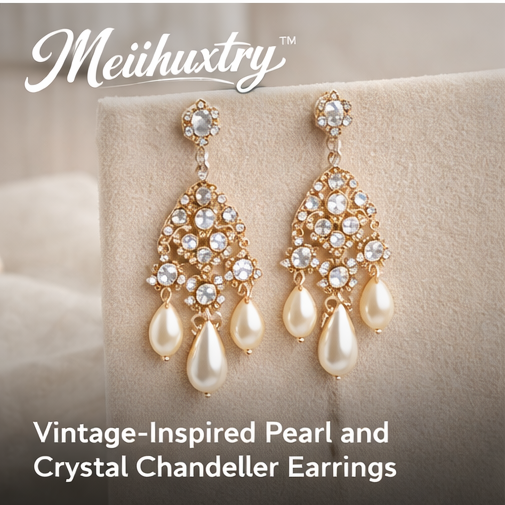 Meiihuxtry™ Vintage-Inspired Pearl and Crystal Chandelier Earrings Chandelier earrings, vintage earrings, pearl and crystal earrings, statement earrings, formal jewelry