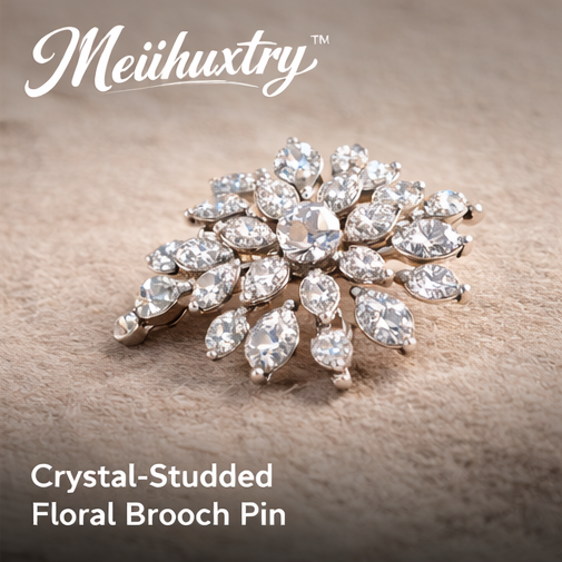 Meiihuxtry™ Crystal-Studded Floral Brooch Pin Floral brooch, crystal brooch pin, elegant brooch, vintage brooch, sparkly jewelry pin