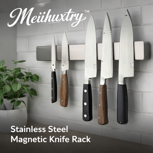 Meiihuxtry™ Stainless Steel Magnetic Knife Rack Magnetic knife rack, stainless steel wall mount, modern kitchen storage, knife organizer