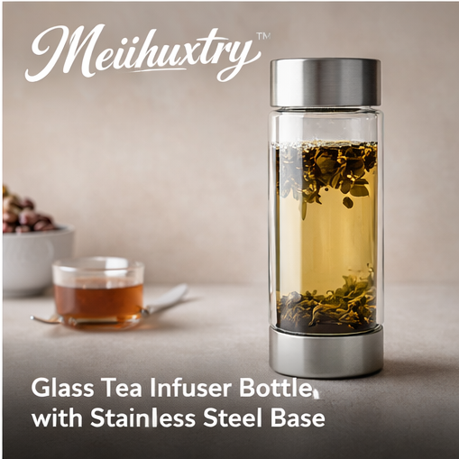 Meiihuxtry™ Glass Tea Infuser Bottle with Stainless Steel Base Tea infuser bottle, glass tea brewer, portable tea maker, stainless steel tea bottle