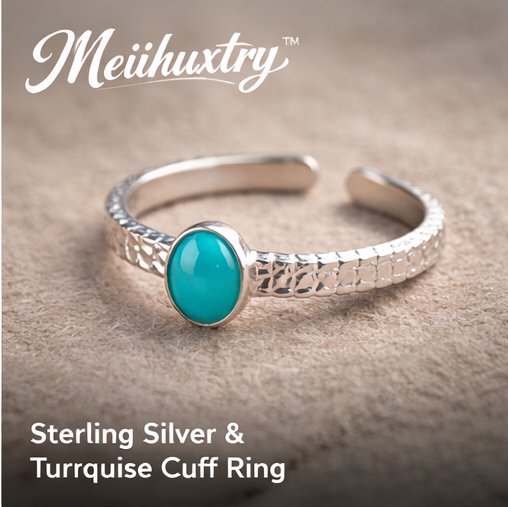 Meiihuxtry™ Sterling Silver & Turquoise Cuff Ring Turquoise cuff ring, sterling silver ring, adjustable ring, statement jewelry, unique ring design